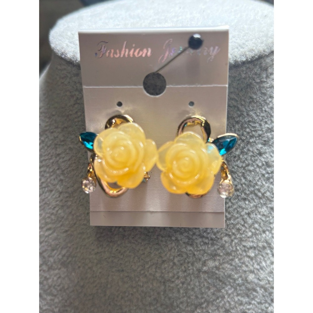 #13. Yellow Resin Rose  Earrings